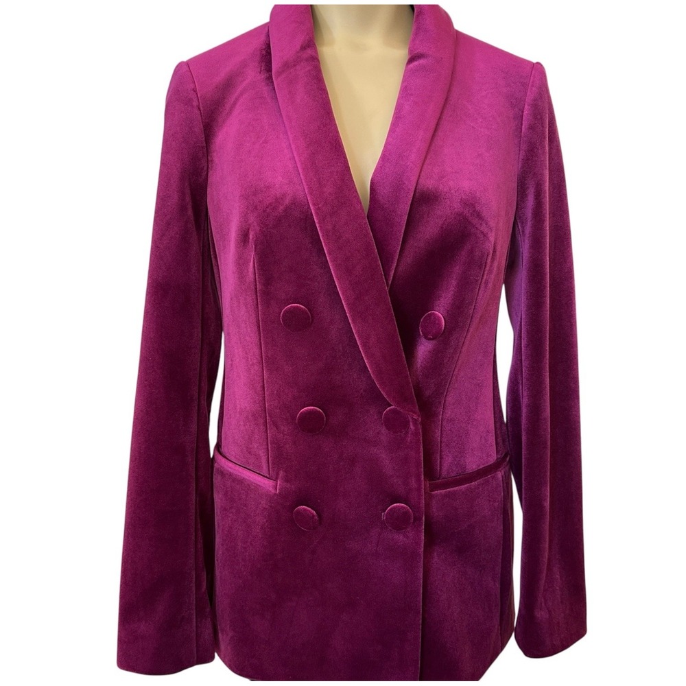 Express Velvet Blazer Jacket Womens XS Burgundy Ruby Plum Double Breasted New